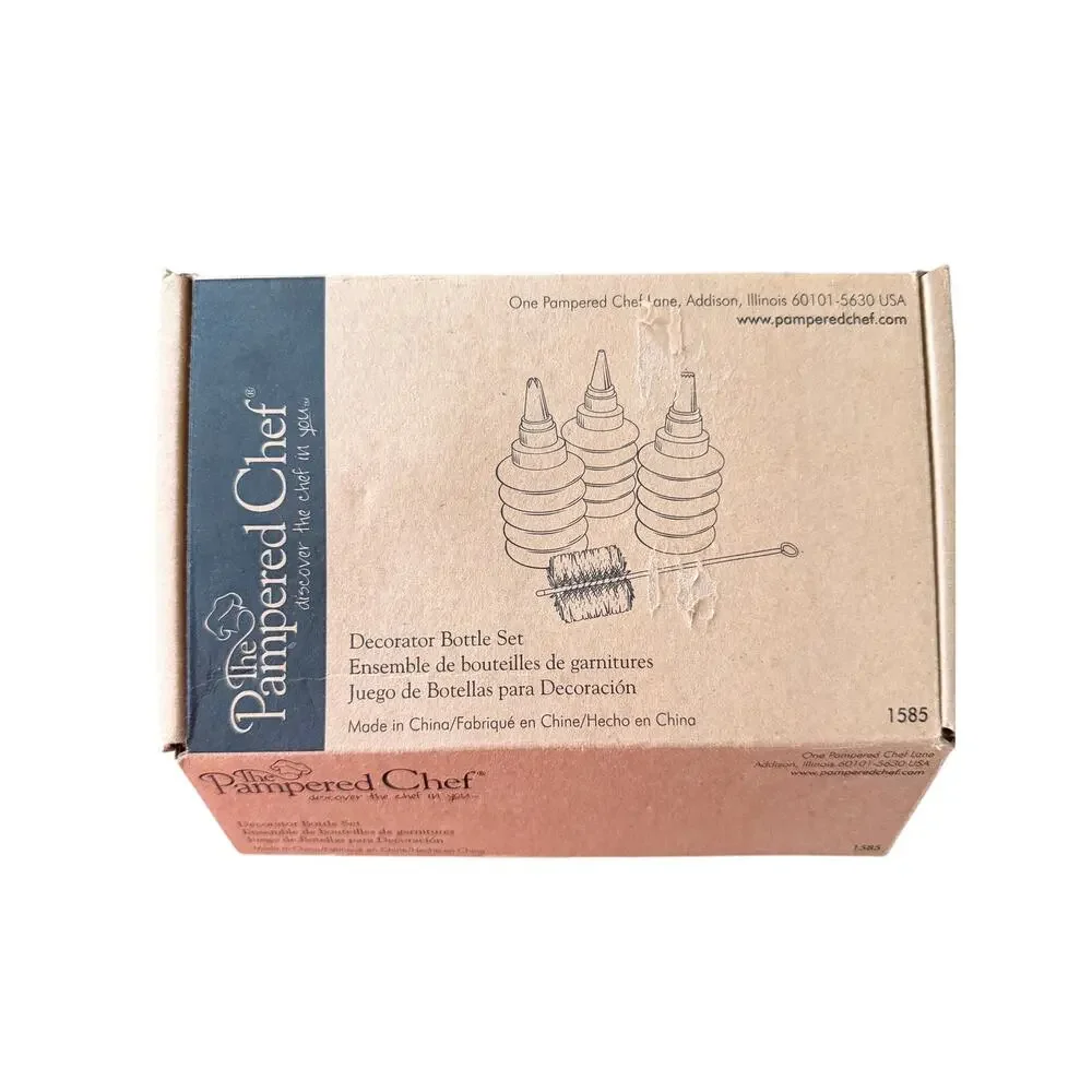 Pampered Chef 1585 Icing Decorating Bottle Set of 3 with Tips & Cleaning Brush
